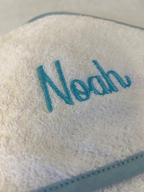 Personalised Blue/White Hooded Baby Towel